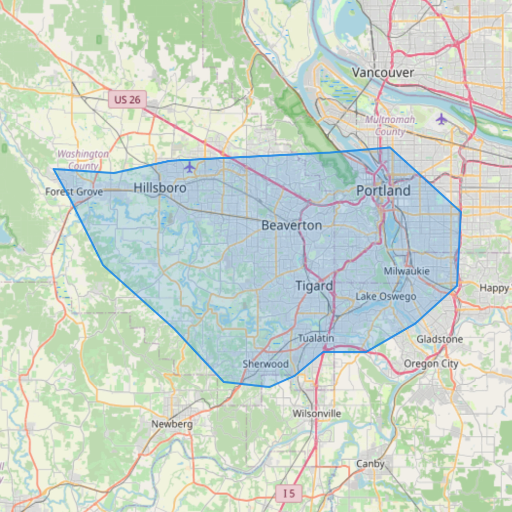 Evergreen Cleanup service area in and around Portland Oregon